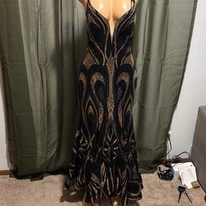 Elegant Black and Gold Evening Gown